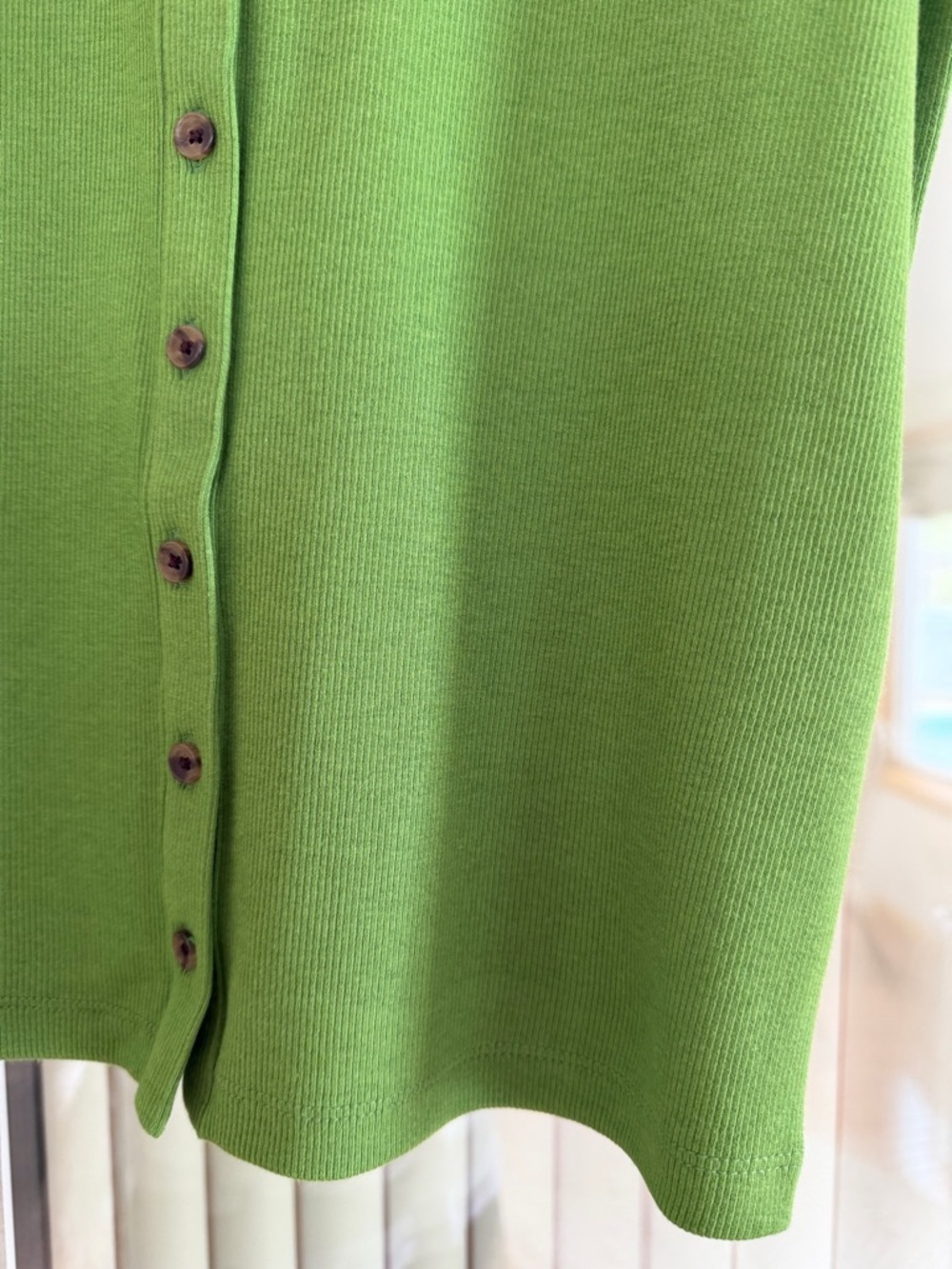 NWOT Banana Republic Short-Sleeve Green Ribbed Cotton Button-Down Tee - Picture 4 of 5
